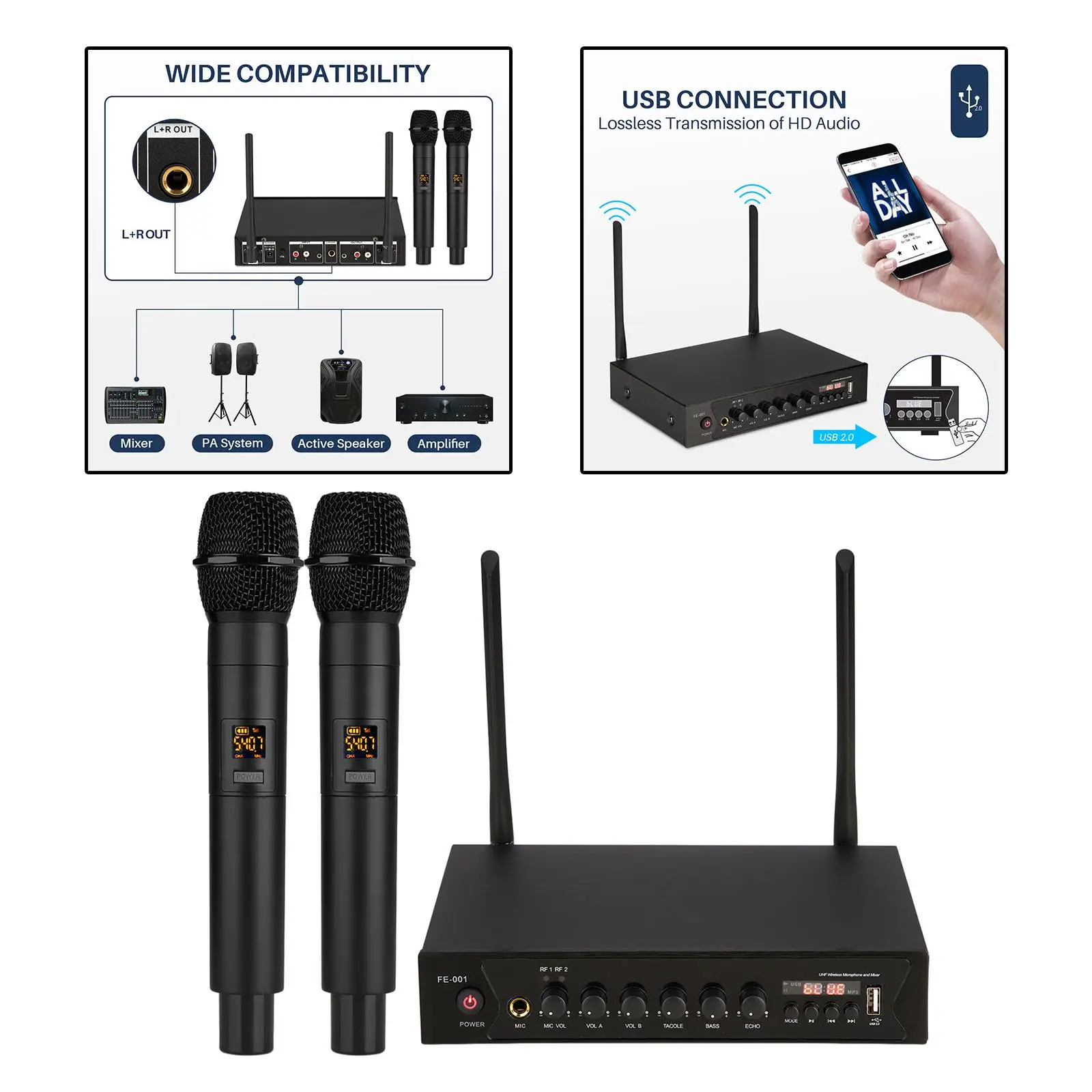 

Wireless Microphones System Dynamic Mic Handheld UHF Wireless Receiver Long Range for Audio Meeting Home Karaoke Desktop PC EUR
