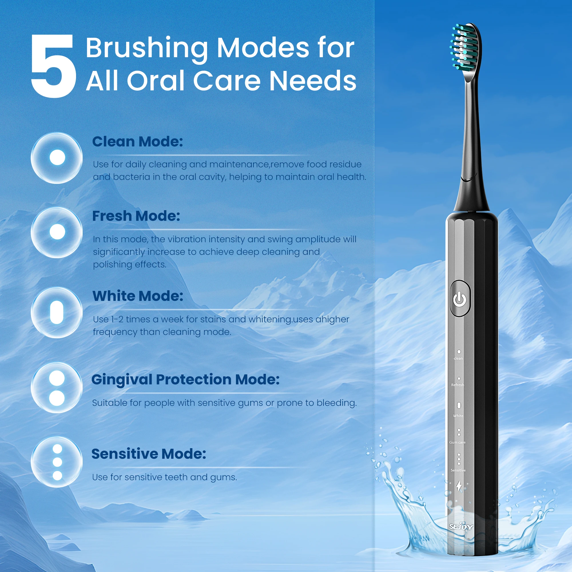 Electric Rechargeable Toothbrush With 8 Replacement Heads