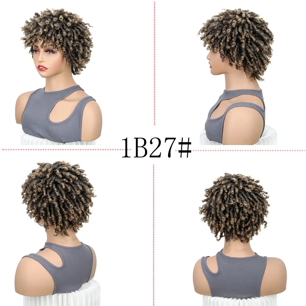H&STSR  Synthetic Short  Curly Afro Wig  Faux Locs Hair Wigs Short Dreadlock Wig for Black Women And Men Afro Kinky Twist Wig