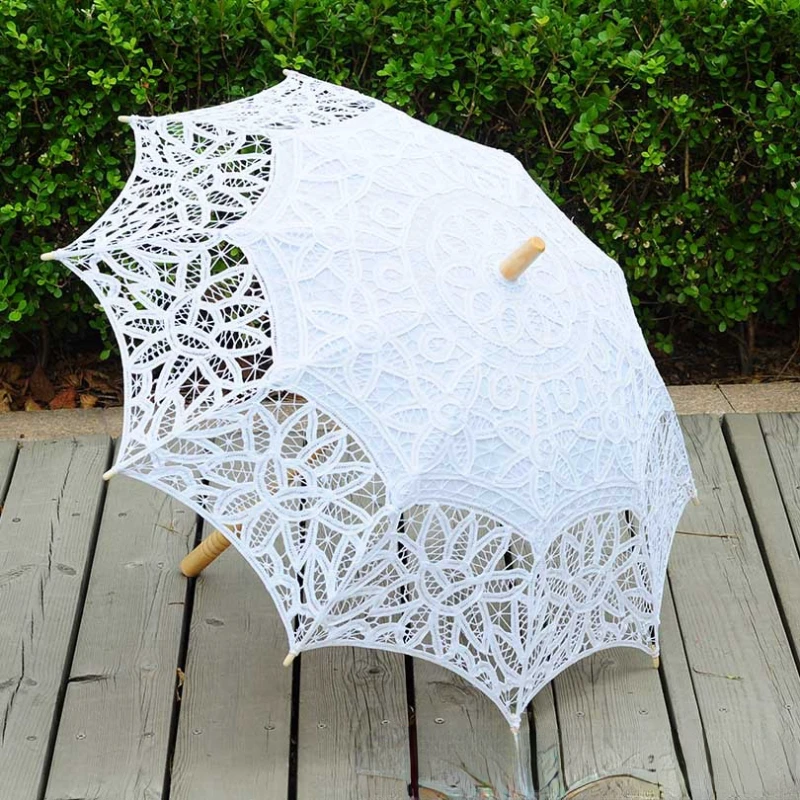 Paraguas de encaje artesanal para mujer, bordado de Crochet, sombrilla de sol con mango de varilla recta, tela de seda de diseñador| | - AliExpress