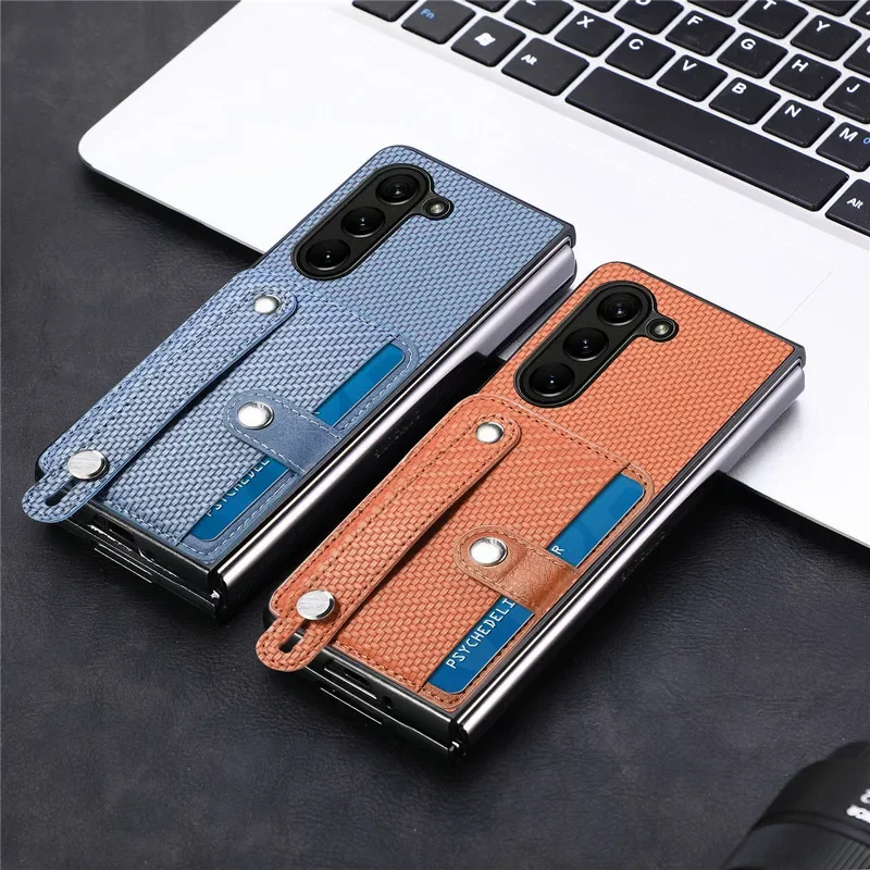 Leather Wallet Case with Card Holder and Wristband - Shockproof Back Cover
