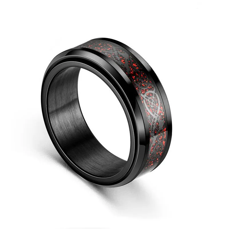 Stainless Steel Ring Finger Ring Fidget Spinner Ring Animal Ring Stainless Steel Celtic Dragon Carbon Fibre Rings for Men Anti Stress And Anxiety Rotating Ring Fidget Spinner