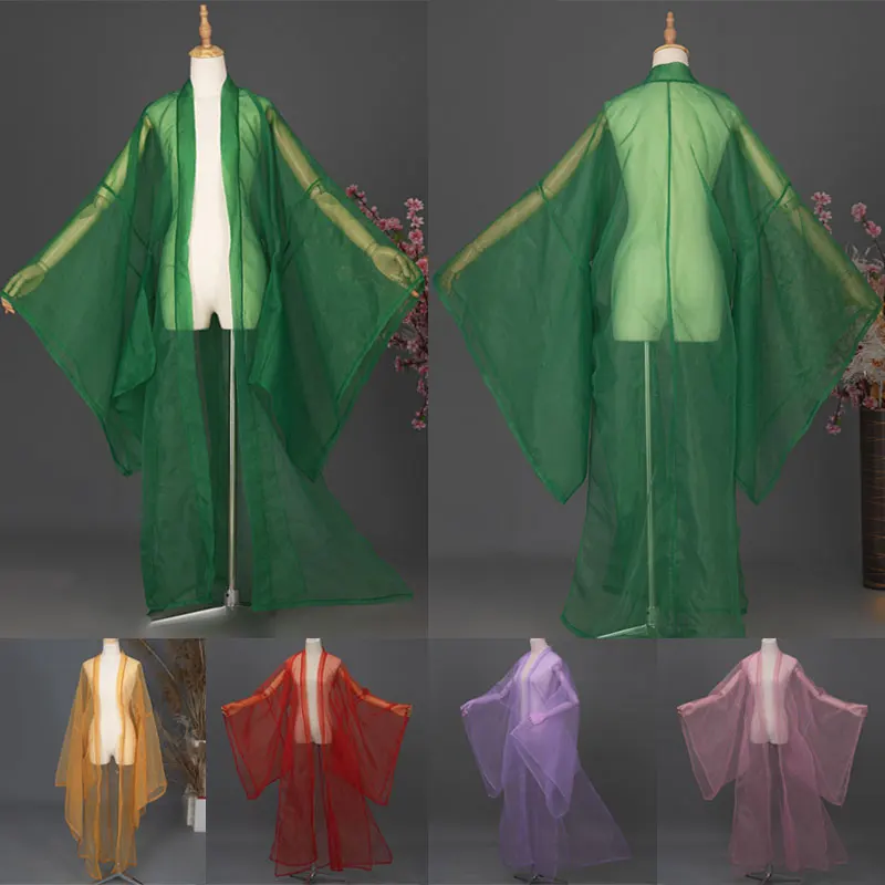 고대 중국 Hanfu 솔리드 컬러 Tulle 카디건 와이드 슬리브 코트 클래식 민..