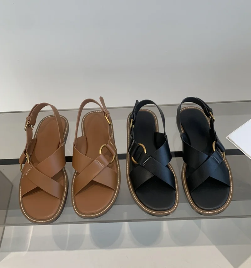 

Vintage Open Toe Women Shoes Summer Cladiator Sandals 2024 New Sexy Zapatos Mujer Outside Buckle Beach Chaussure Femme