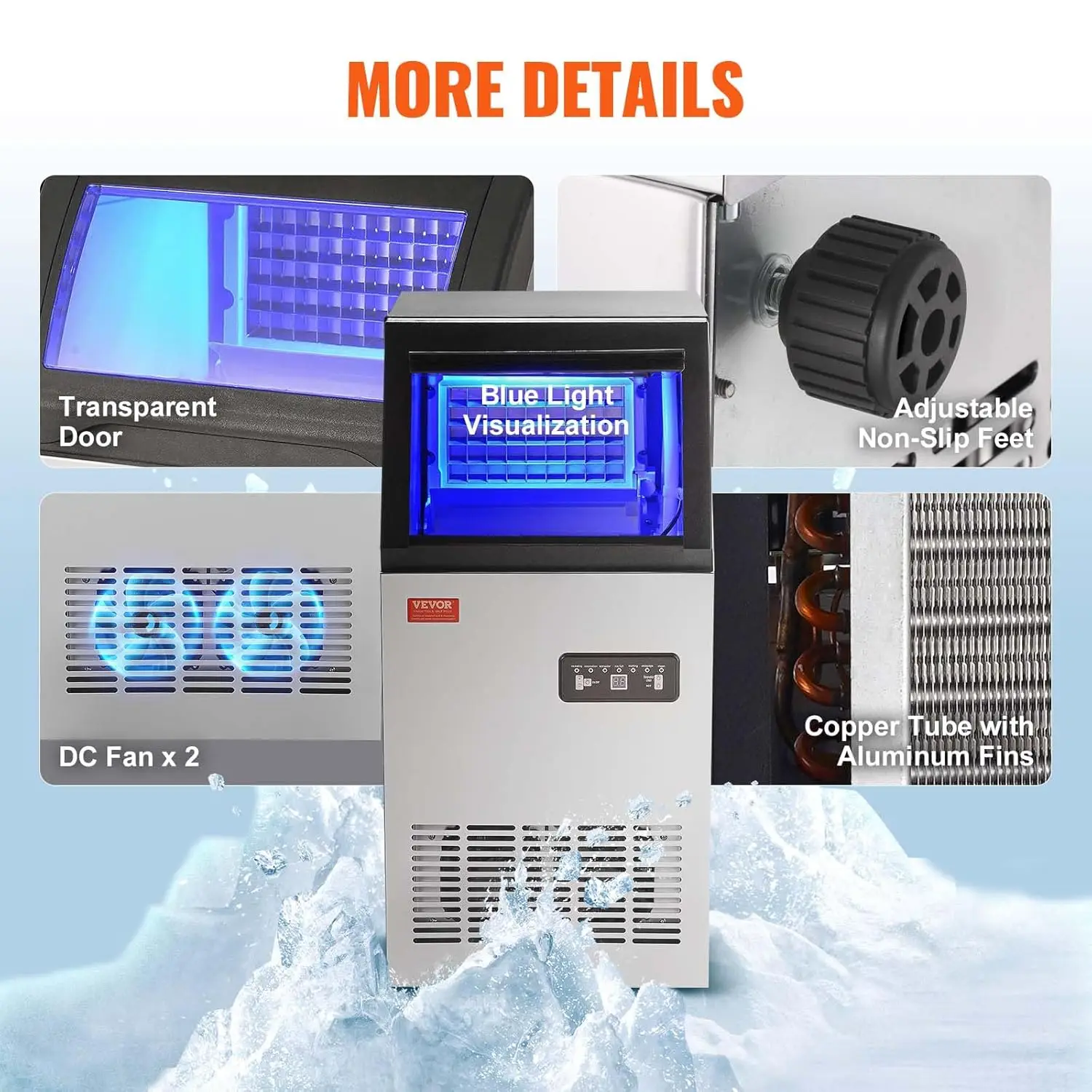 Commercial Ice Maker Machine, 100LBS/24H Ice Machine with 28lbs Storage Capacity, 40 Ice Cubes Ready in 12-15 Minutes, Ice Maker 6