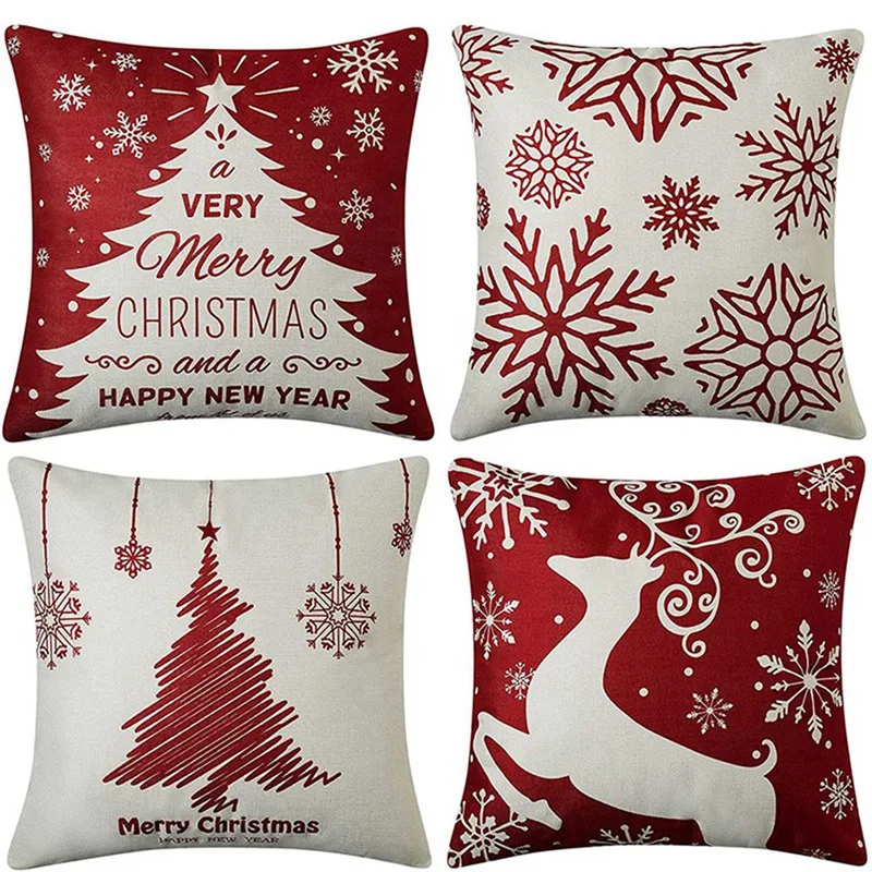 

Christmas Pillow Covers 18X18 Set Of 8,Farmhouse Christmas Decor For Home,Xmas Decorations Throw Cushion Case For Home