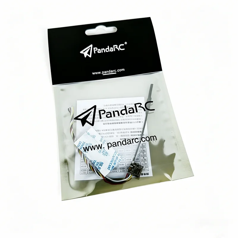 Vue de dessus du PandaRC Nano25 VTX 5.8G 25mW avec antenne et connecteurs pour drone FPV