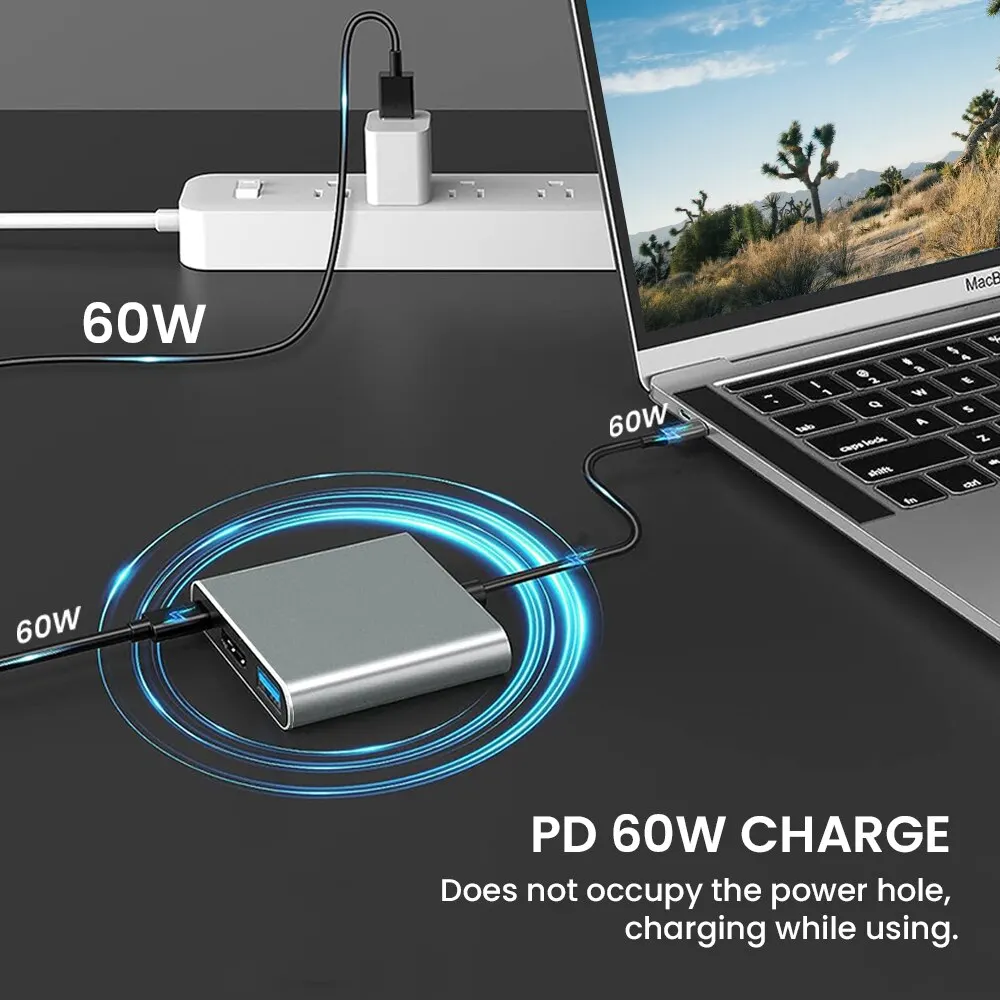 3-in-1 USB-C Hub with 60W Power Delivery & 4K HDMI Output