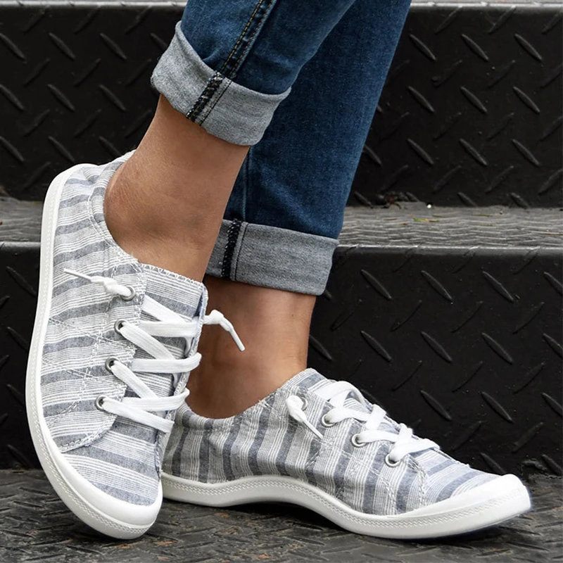 Women Canvas Shoes 2022 Stripe Women Vulcanize Shoes Fashion Casual