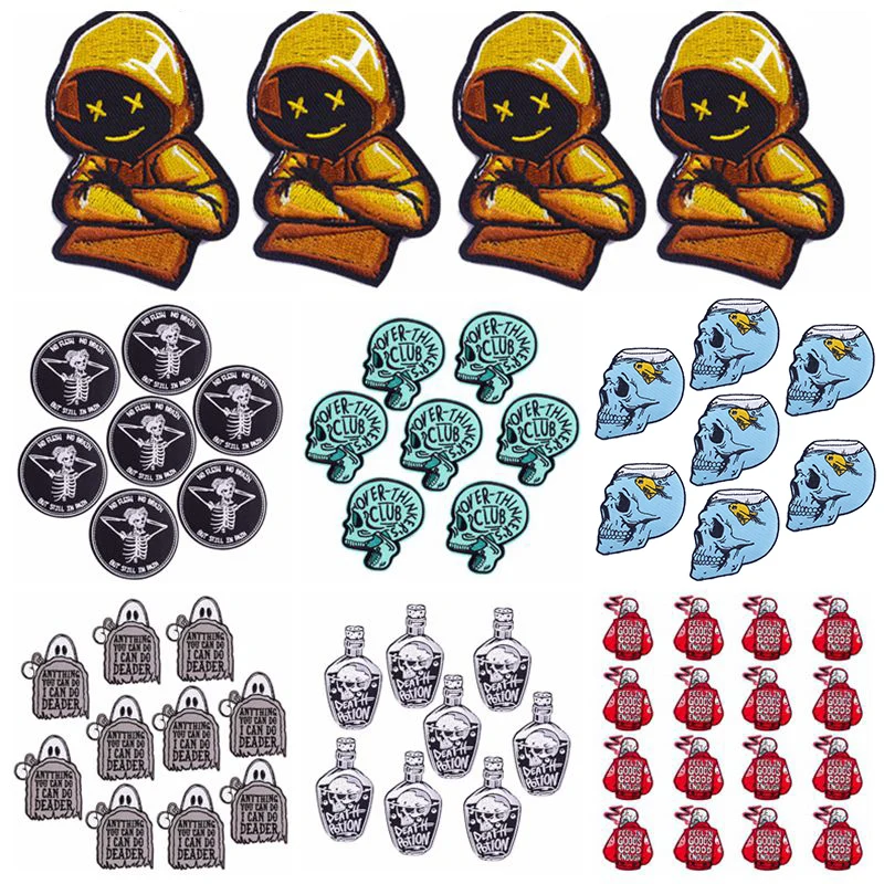 Prajan 10PCS Wholesale Punk Skeleton Patch Applique Embroidered Patches For Clothing Sticker Rock Badge Skull Patches On Clothes