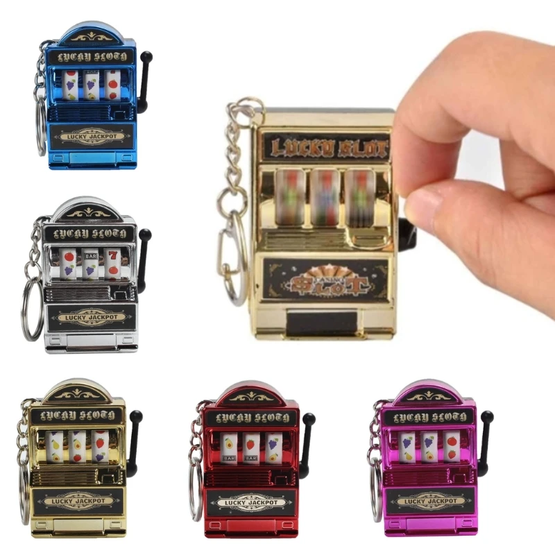 Fruit Slot Machine Keychain Lucky Charm Jackpot Keychains Mini Casino Pendant Bag Charm Novelty Gifts for Kids Adults