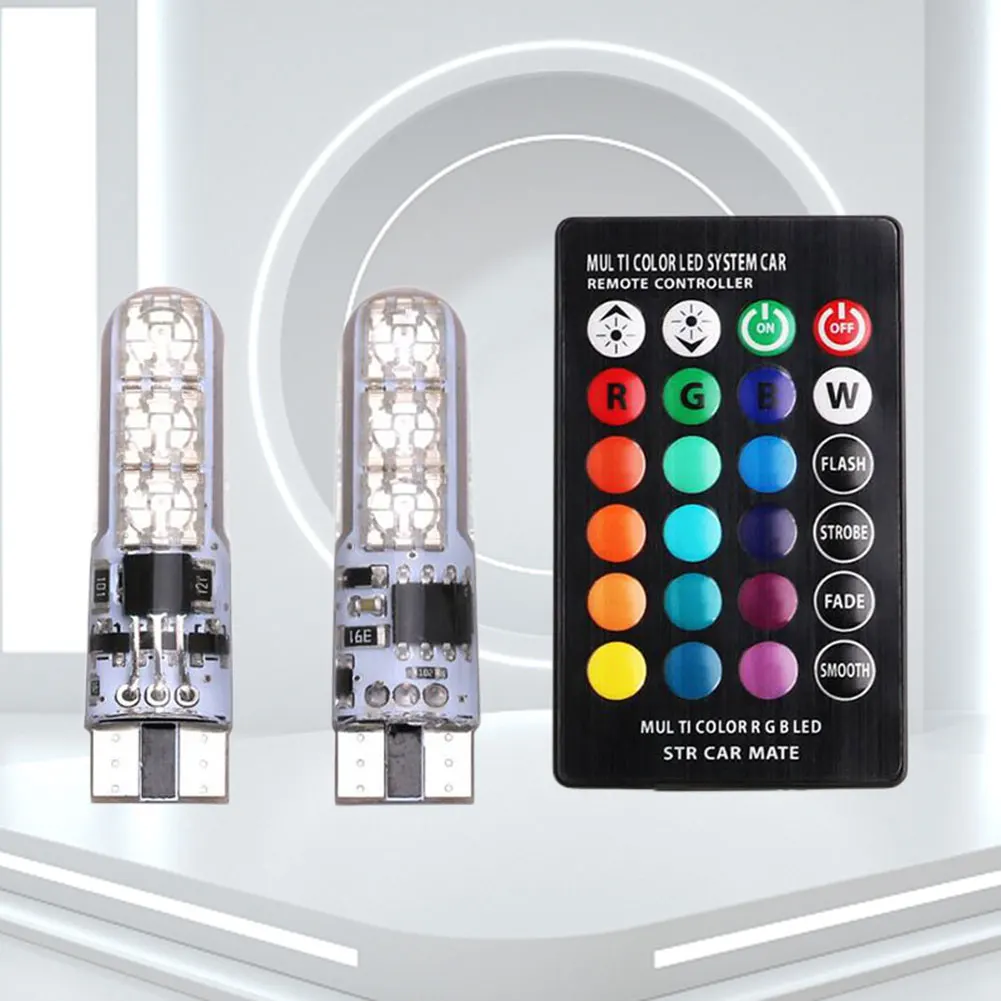 자동차 LED 클리어런스 라이트, T10 RGB 자동차 문짝 사이드 라이트, 6SMD 5050, 자동차 너비 램프, 원격 컨트롤러 포함, 2 개
