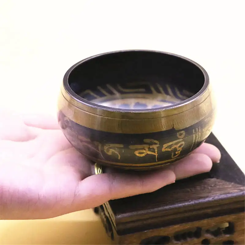 Tibetan Brass Small Singing Bowl 8CM Six Wds Mantras Buddhist Meditation Basin 2
