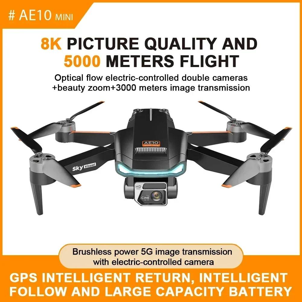 OUZEY 미니 경량 접이식 드론, 전문가용 8K HD 듀얼 카메라, GPS 광학 흐름 위치, 브러시리스 DC FPV 스마트 드론, AE10