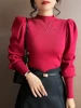 Autumn Winter Sweater Turtleneck Slim Fit Basic Pullovers Fashion Korean Knit Tops Puff Sleeve Womens Sweater Stretch Jumpers 3