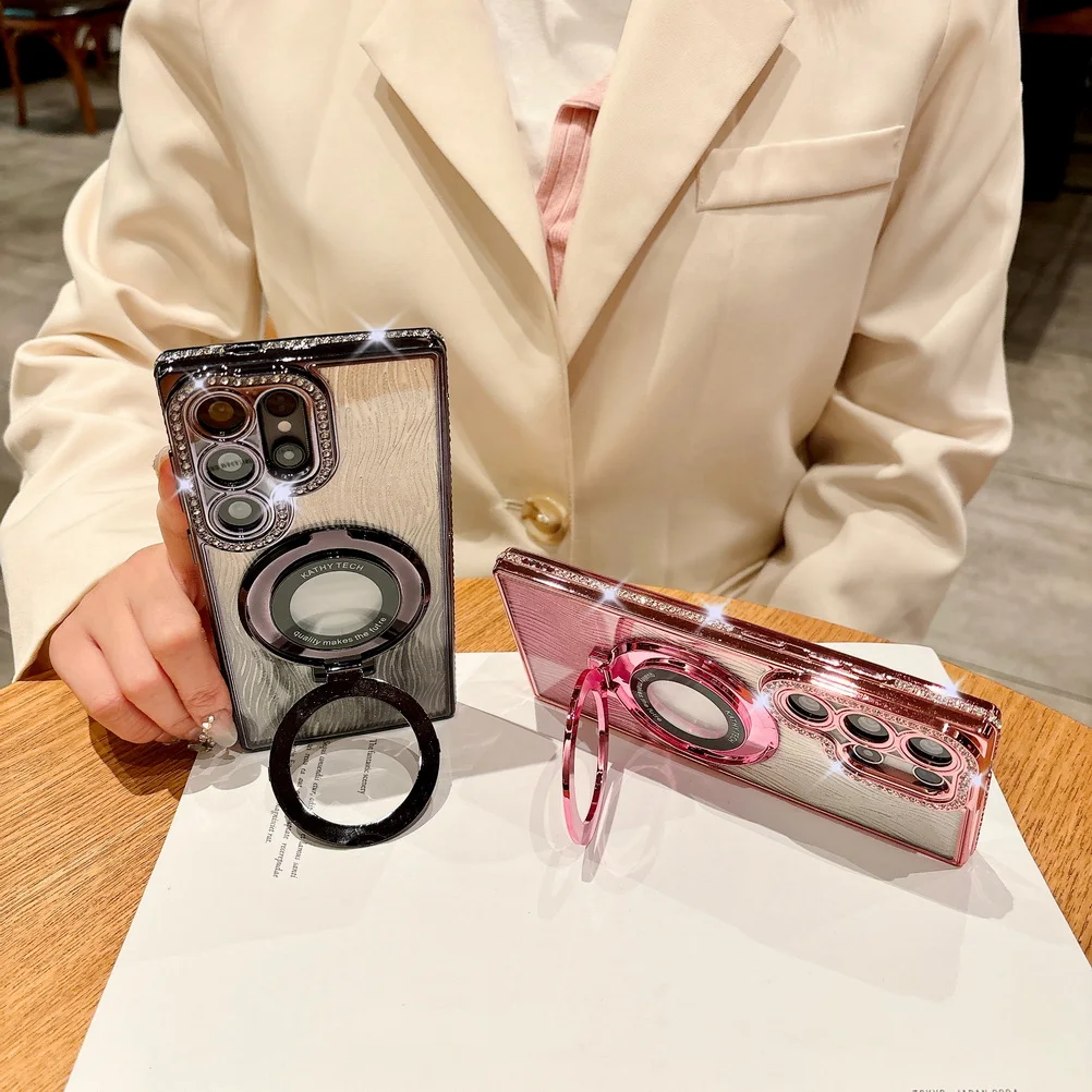 Rhinestone Glitter Magnetic Mount Water Ripple Case with Camera Protection