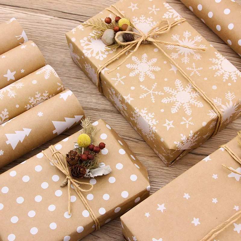 Recyclable Kraft Wrapping Paper 44*100CM Minimalist Christmas