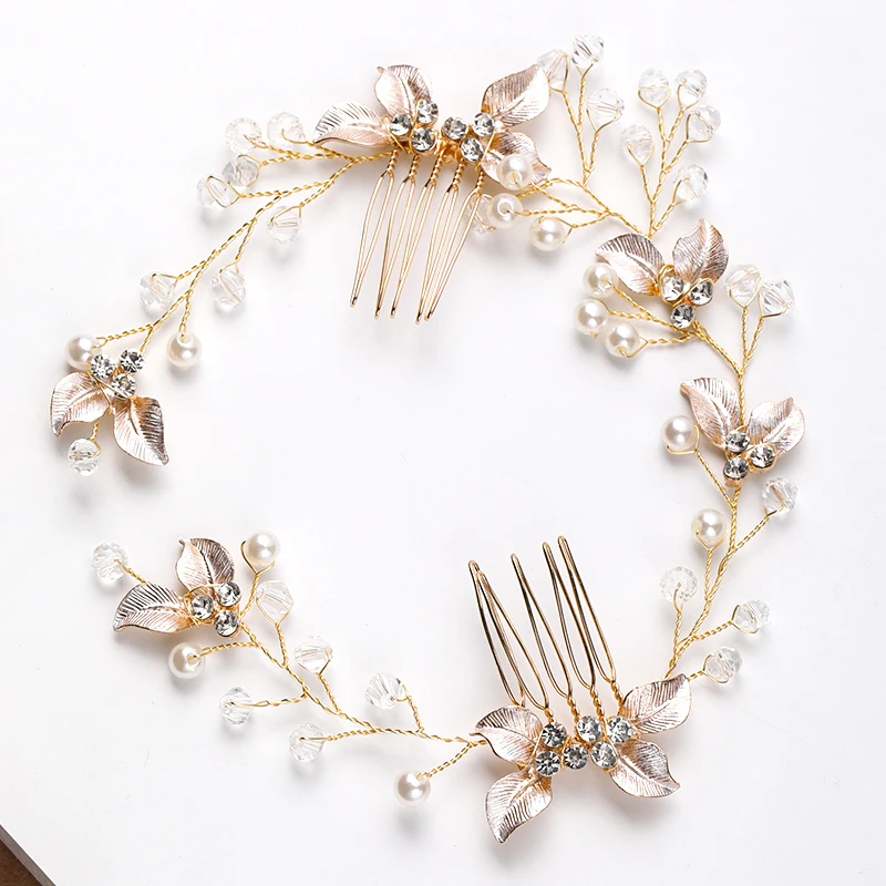 Hair Accessories Bridal Hair Accessories Bridal Jewelry Set Handmade Rose Gold Silver Color Hair Combs For Bride Women Pearls Hairbands Wedding Hair Accessories Bridal Jewelry
