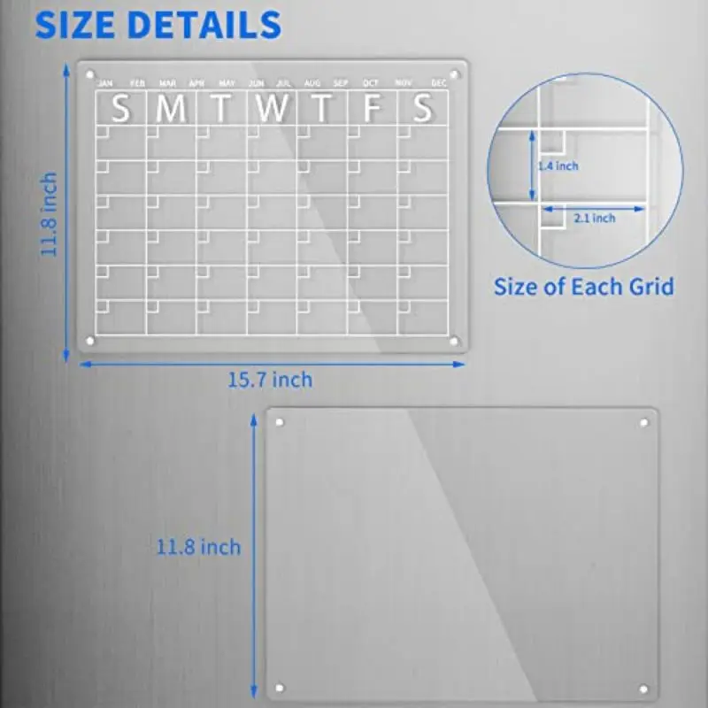 Acrylic Calendar for Fridge 12x 12 Vertical Magnetic Calendar for Fridge  Clear Magnetic Dry Erase Board for Fridge Vertical Clear Magnetic Calendar