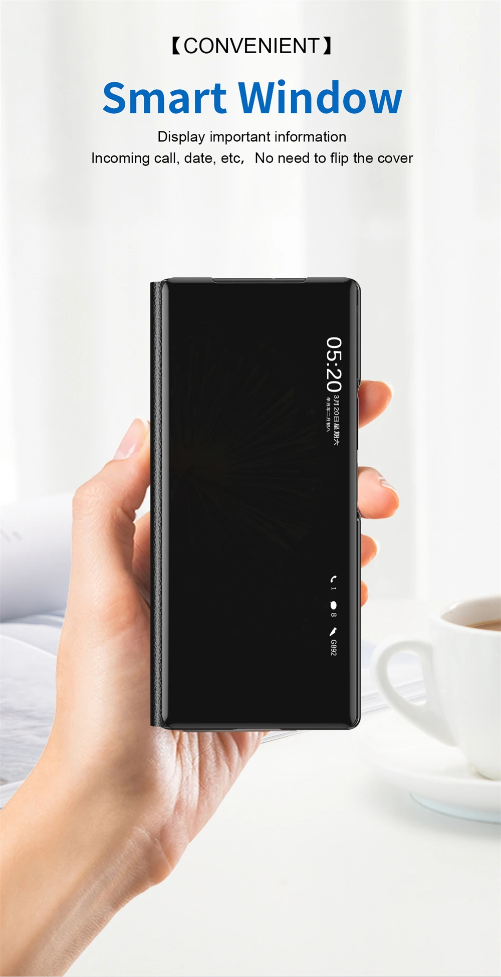 Étui à rabat smart mirror de luxe pour vivo x fold3 avec support_voghion.com