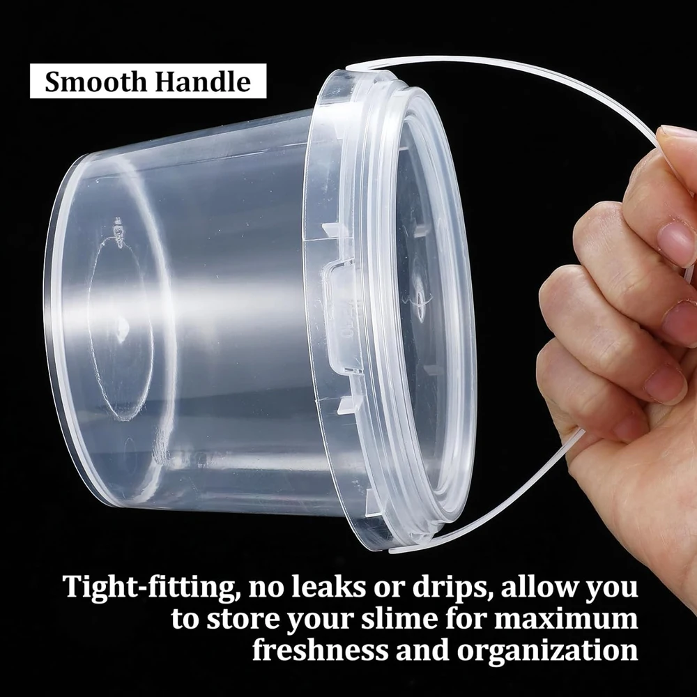 Clear Slime Storage Buckets with Lids and Handles - 500ml Plastic Containers