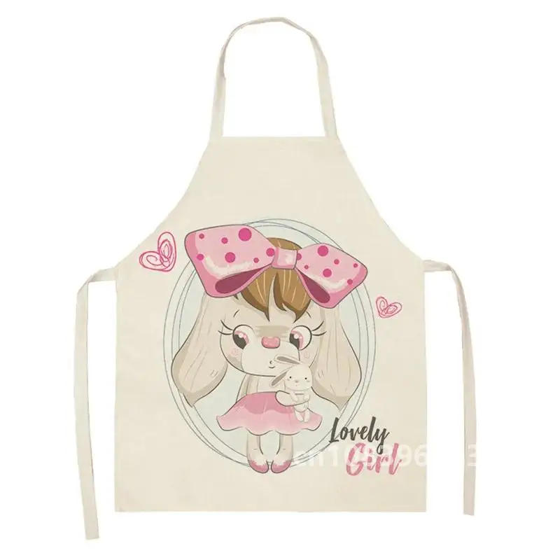 

Cotton and Linen Sleeveless Cute Cartoon Rabbit Print Kitchen Apron Girl Hot Sale Cooking Clean Antifouling Apron Accessories