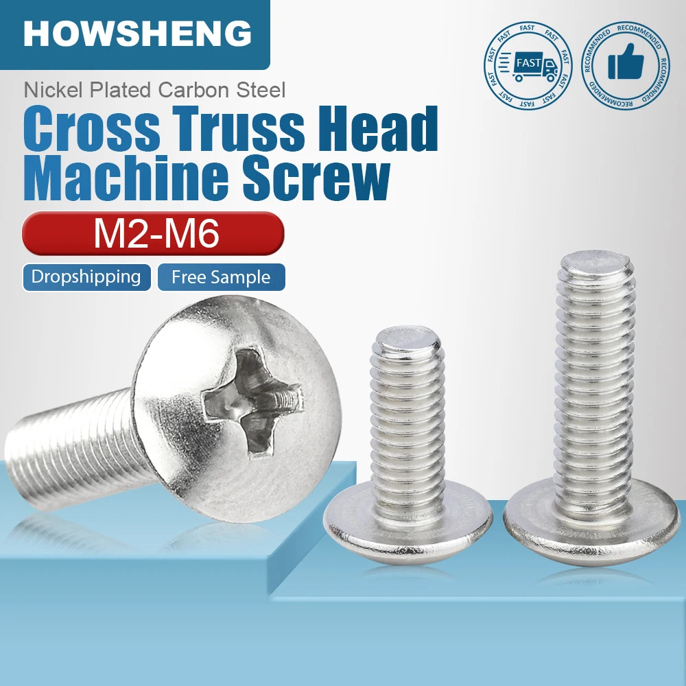 Howsheng 10-100 Pz Phillips Croce Truss Head Viti A Macchina M2 M2.5 M3 M3.5 M4 M5 M6 Fungo Nichelato Grande Vite A Testa Piatta