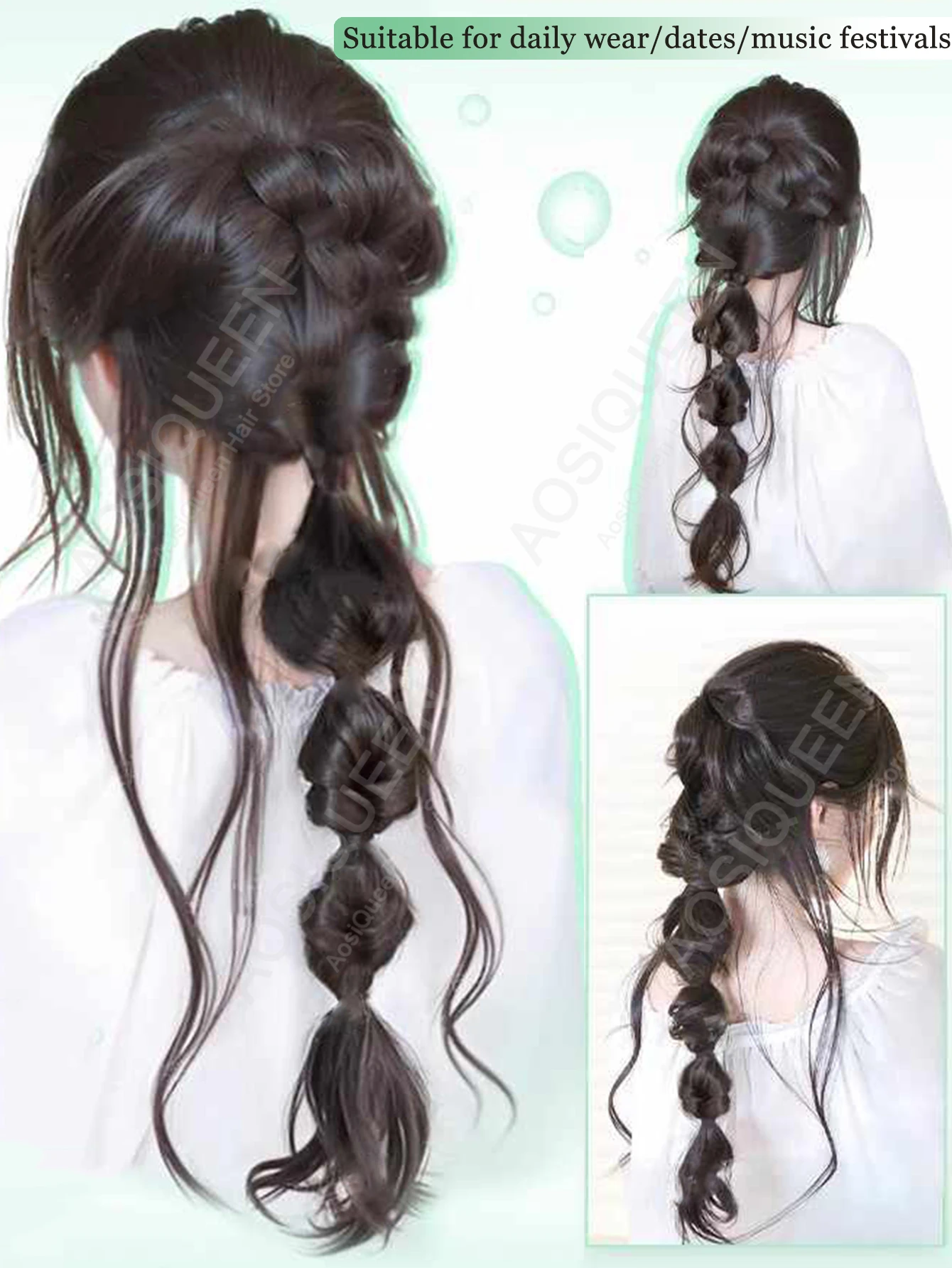 1개 18인치 포니테일 가발 여성용 버블 브레이드 내추럴 염색 트위스트 브레이드 클로 클립 포니테일 랜턴 브레이드 내추럴 패션