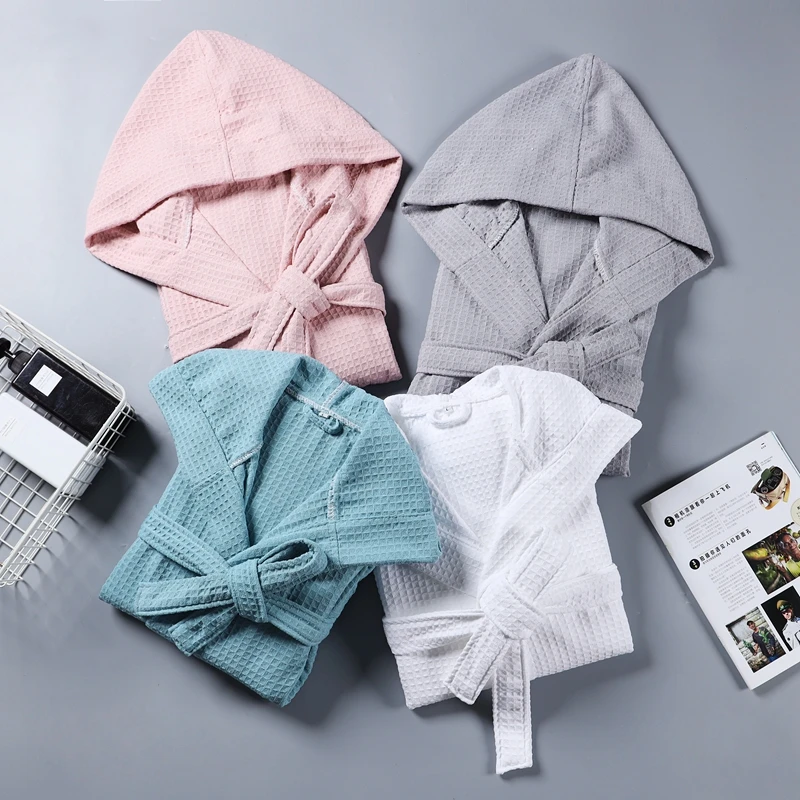 Summer Cotton Bathrobes Men Robe Women Nightwear Hooded Sleepwear Muslin Women'S Home Clothes Solid Color Robes Women Nightie
