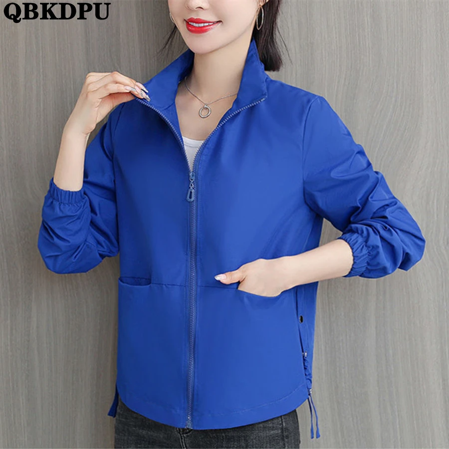 

Blue Lapel Vintage Cropped Jacket Casual Korean Short Outerwear Streetwear Chaqueta Spring Long Sleeve Coat Women Loose Ceketler