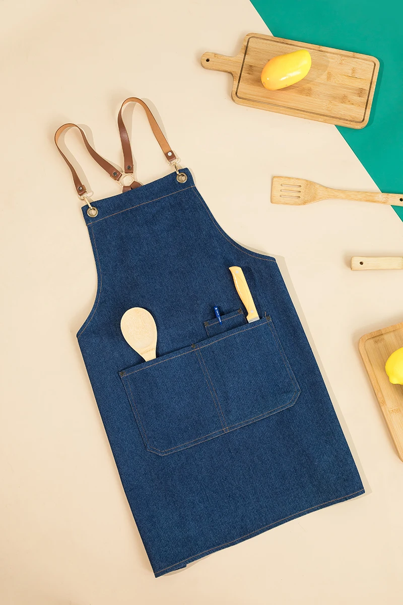 Denim Apron in Stonewashed Black with Stylish Ripped Details