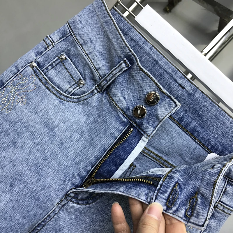 Blingbling Hot Drilling Lady Pencil Pants 2023 New Spring Summer Stretch  High Waist Slimming Jeans Full Length Denim Trousers - AliExpress