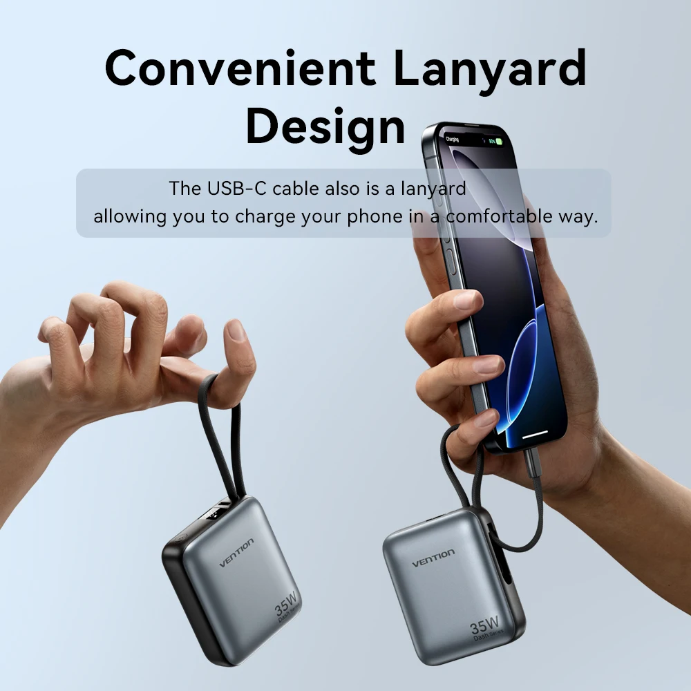 Vention 35W Mini Power Bank 10000mAh Fast Charging Portable Charger Powerbanks Built-in USB-C Cable for iPhone 16 Pro Max Huawei 3
