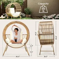 Outdoor Egg Chair, Oversized Wicker Patio Chairs with 6.69'' Cushions,350LBS Capacity, Indoor Round Rattan Nest Chair with Stand 2