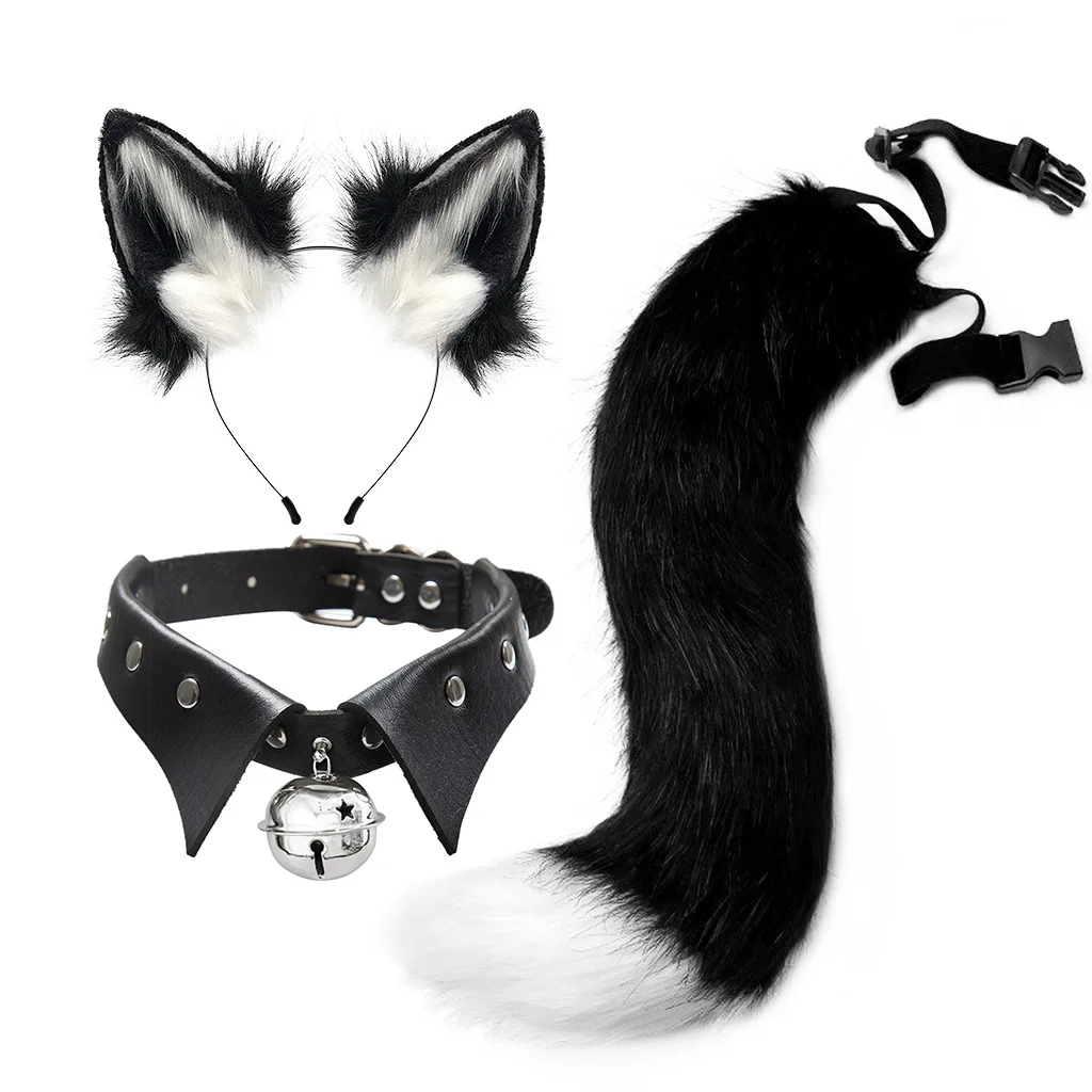 thumbnail image 1 of Conjunto de diadema y cola de peluche con orejas de lobo, perro y zorro, para cosplay de niñas y niños, para Halloween, fiesta de Navidad, 1 of 4