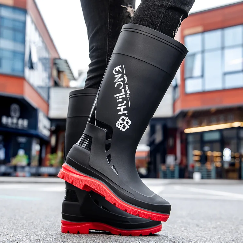 New High-top Men's Water Boots Plus Velvet Warm Rain Boots Fishing Outdoor Waterproof Rain Boots Gardening Long-tube Water Shoes
