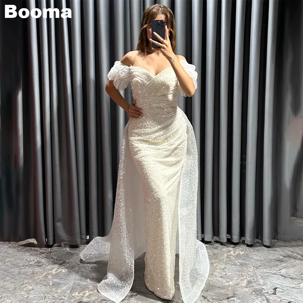 

Женское вечернее платье с юбкой годе Booma, праздничное платье до пола с блестками и открытыми плечами, платье со шлейфом для свадьбы и торжественных случаев