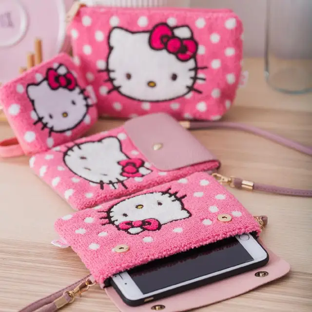 Sanrio Cartoon Cloth Art Plush Purses Hellokitty Multifunctional Zipper Mini Mobile Phone Storage Kitty Bag Gift For Girls 4size 2