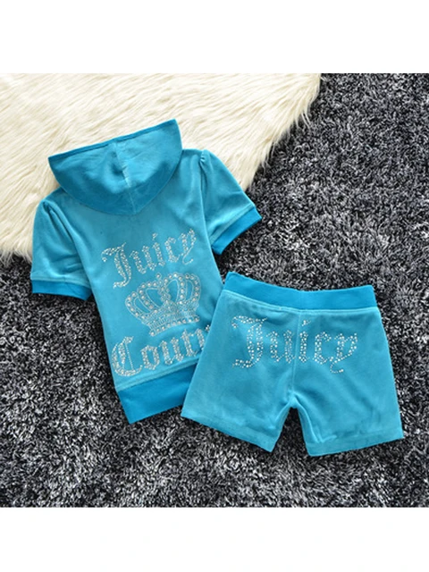 YICIYA Juicy Tracksuit Spring/Fall 2022 Women's Brand Velour Tracksuit Suit Women Velvet Zipper Sweatshirt And Pants Fat Sister blue short set