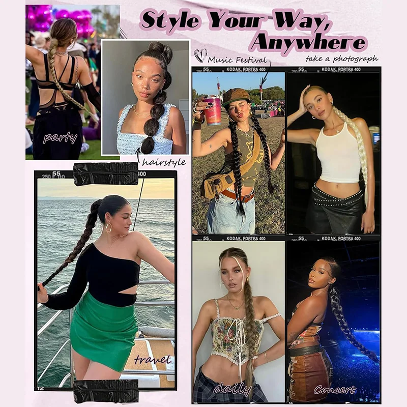 30Inch Synthetic Long Straight Wrap Around Ponytail Hair Extension Elastic Rubber Band High-Temperature Fiber Hair for Women