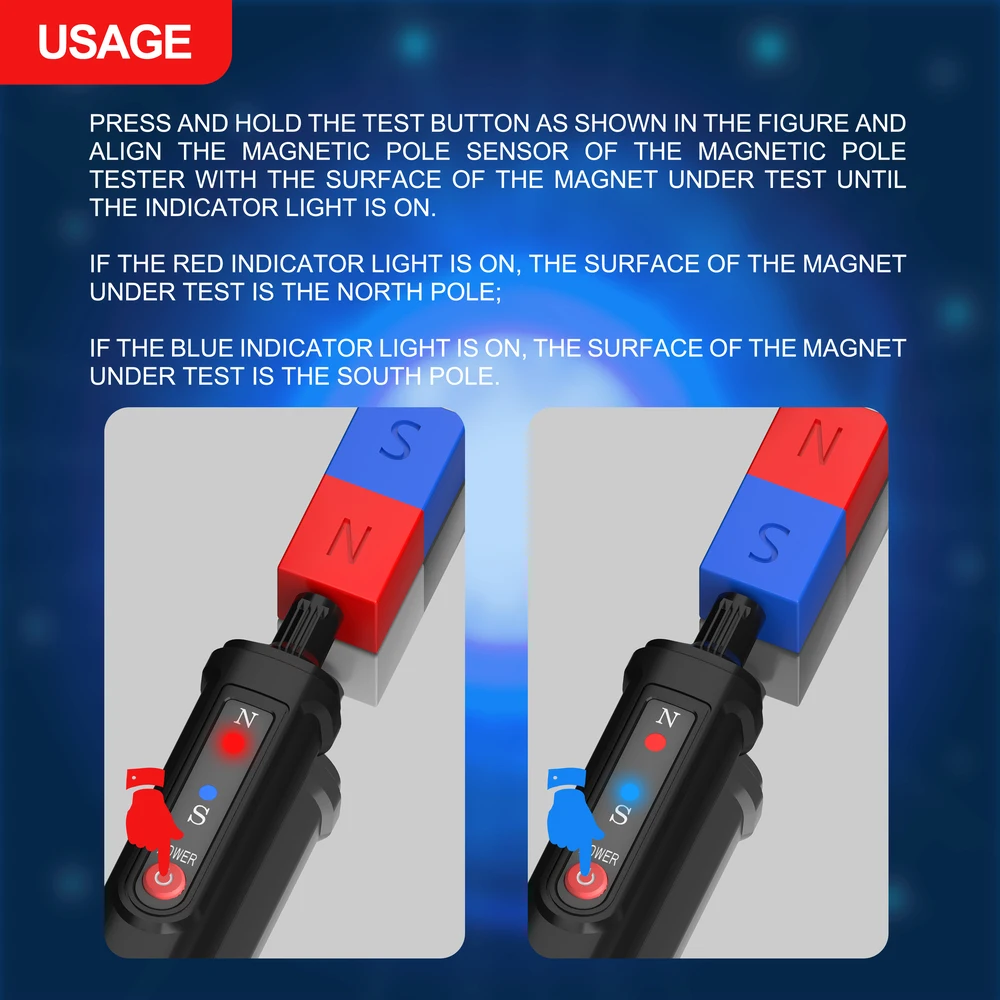 MASTFUYI FY8851 Magnetic Polarity Tester N/S Pole Identify Tool North & South Magnetic Pole Identifier Magnet Detector 5
