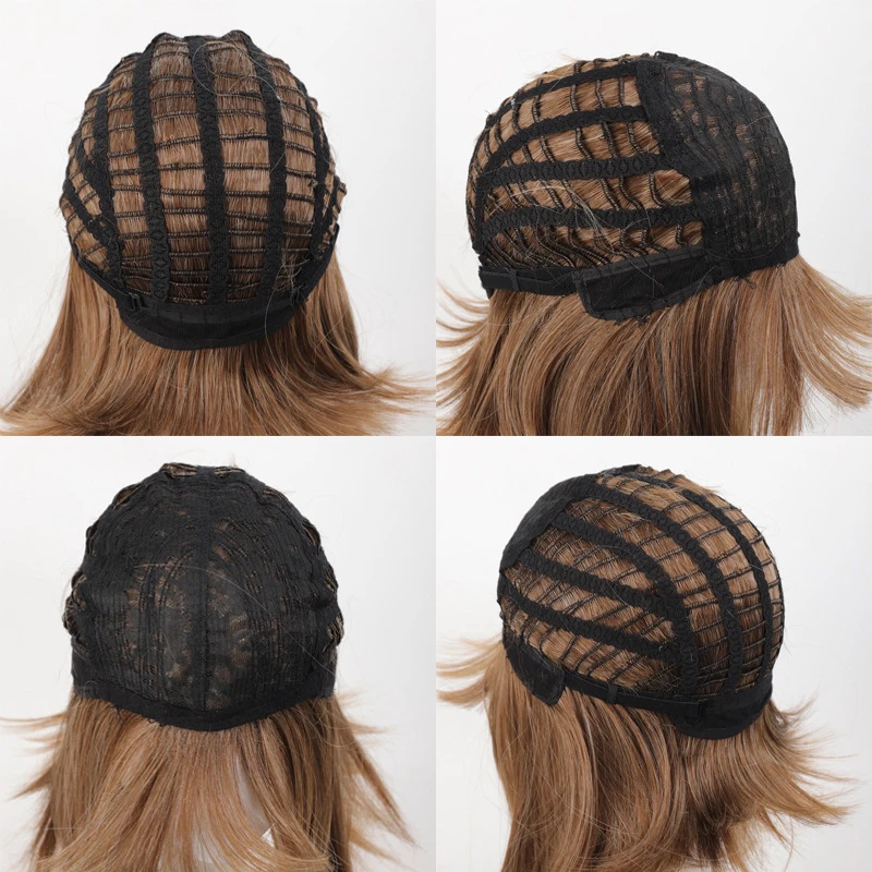 Synthetic Short Women Wig Bob Wig with Hair Bangs Ombre Straight Brown&Blonde Hair for Women Natural Looking Daily Wig Haiepiece