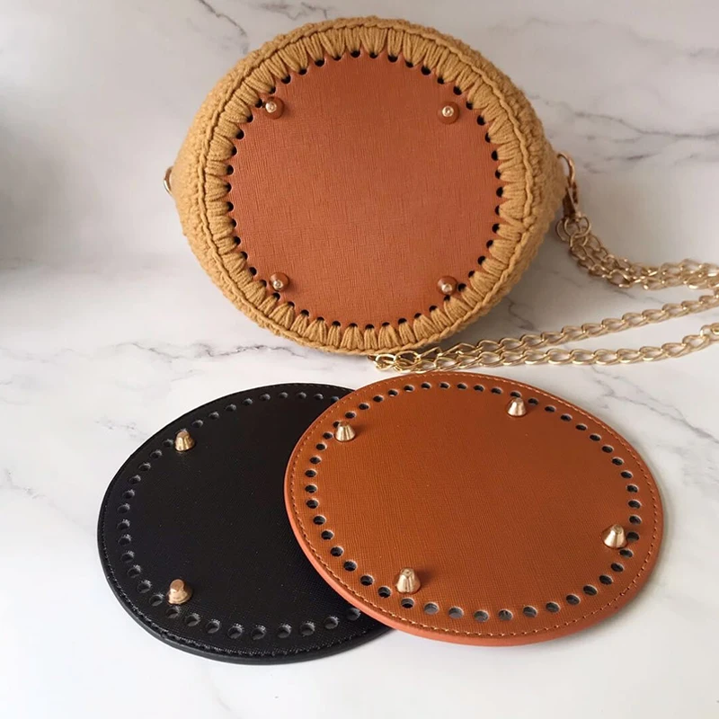

15cm Round Bag Bottom For Knitted Bag PU Leather Woven Handbag Bottom With Rivets DIY Crochet Hand-made Bag Pad Accessories