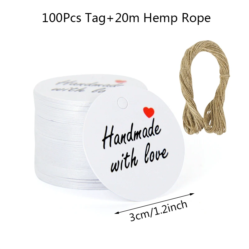 Bulk Set of 100 Handmade Kraft Paper Gift Tags with Hemp Ropes