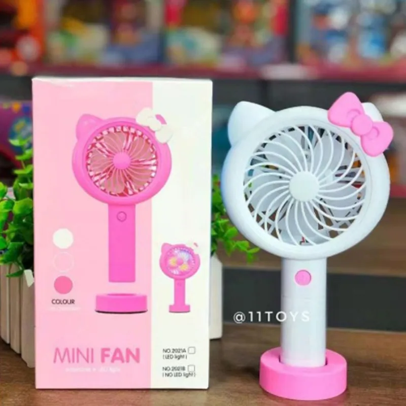 Adorável Rosa dos Desenhos Animados Mini Ventilador Ventilador Portátil Portátil com Luzes de Bateria Embutida Recarregável Porta Usb Ventilador de ar Prático