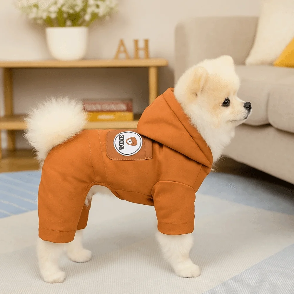 따뜻한 겨울용 강아지 점프수트 방수 패딩 디자인 강아지 면 재킷 두꺼운 플리스 강아지 네발 의류 모험용