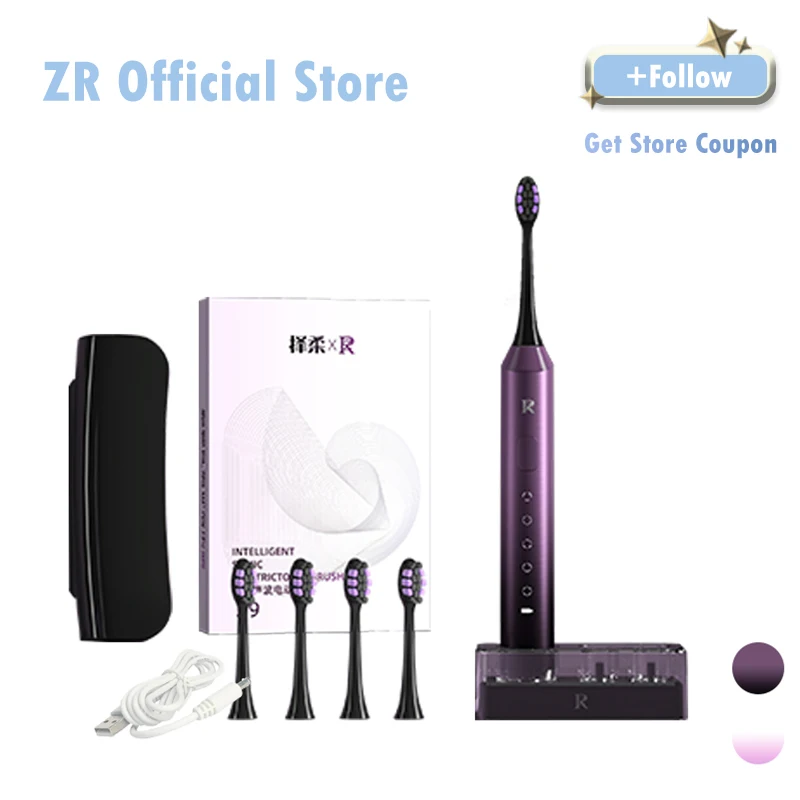 

ZR Sonic Electric Toothbrush Z9 Smart Timer IPX8 Waterproof Dupont Bristles 5 Modes Travel Case Adult