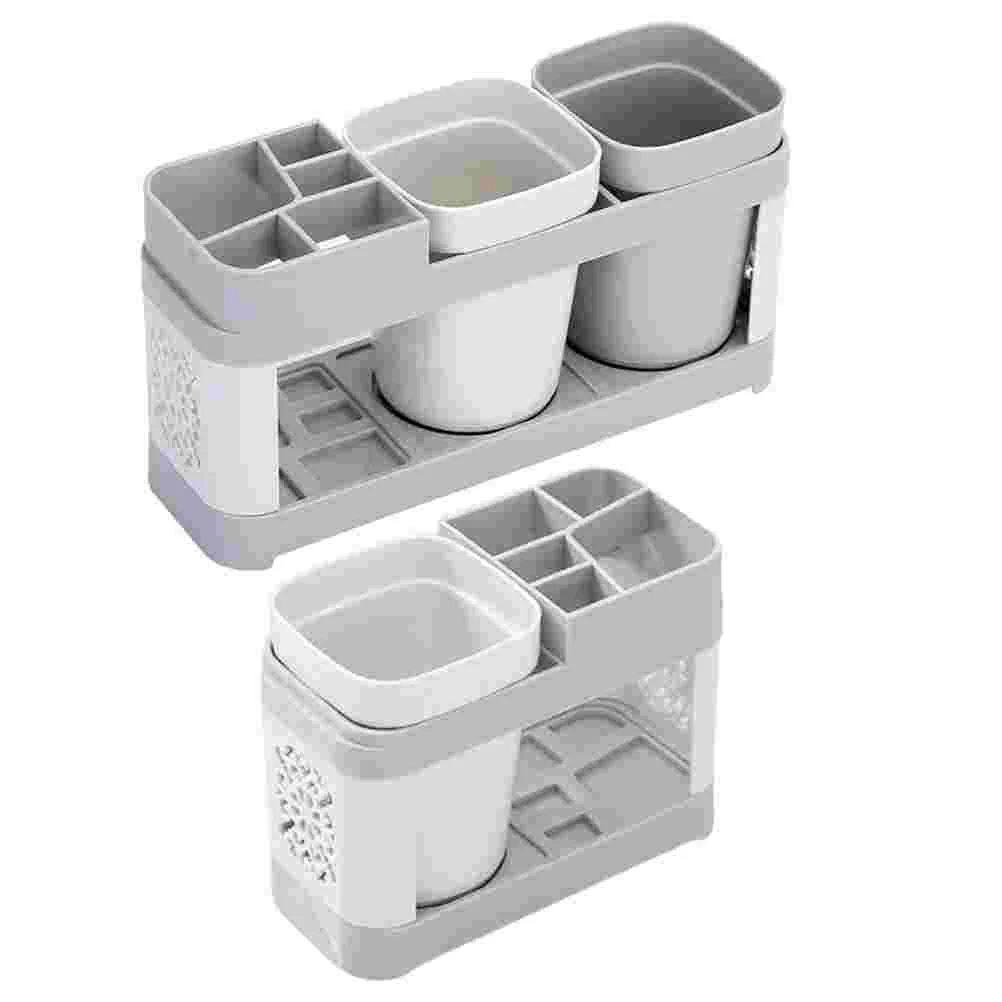 

2 PCS Desktop Toothbrush Rack Multifunction Holder Practical Cup Shelf at