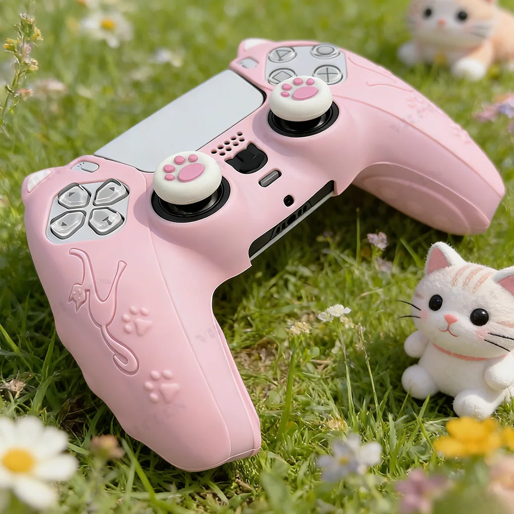 Cat Paw Protective Silicone Cover with Thumb Grip Caps