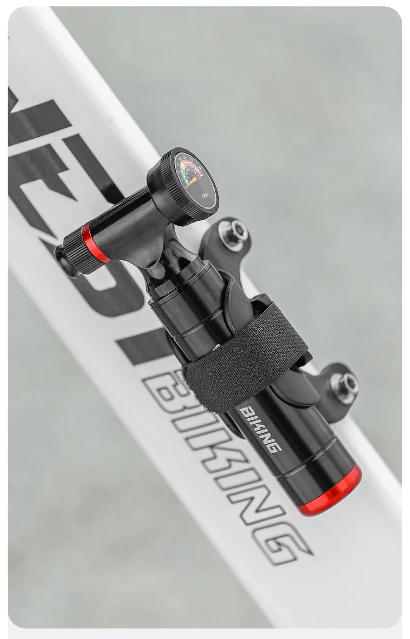 WEST BIKING Tragbare CO2-Fahrradpumpe mit Druckmesser, steuerbarem Schrader- und Presta-Ventil für MTB-Rennräder, 6063 Aluminiumlegierung – Detail 9